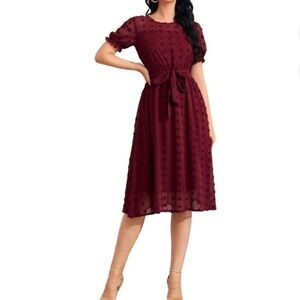 SHEIN Burgundy Swiss-dot midi dress